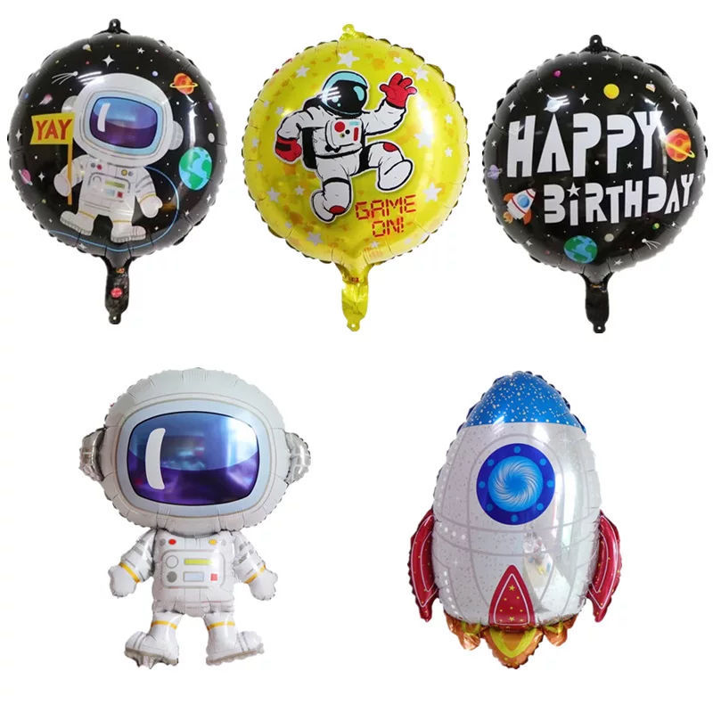Serie espacial globo de película de aluminio cohete astronauta robot niño bebé cumpleaños fiesta decoración globo