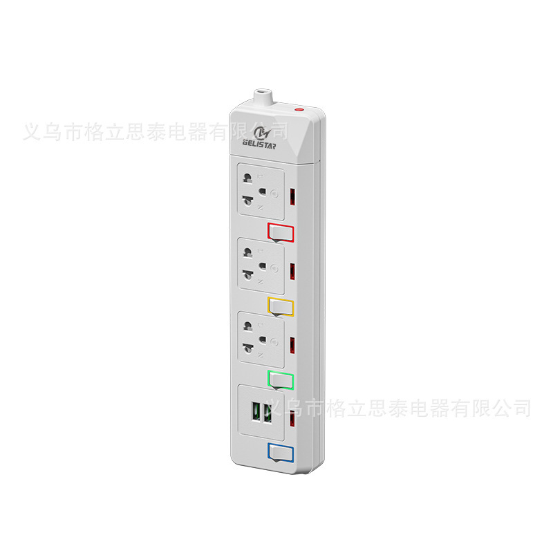 Gelistar跨境专供新款泰标插排插板4位带USB独立开关泰式泰规插座