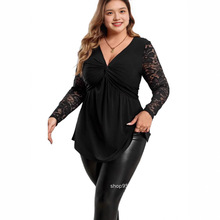 欧美跨境亚马逊独立站TEMU性感肥婆蕾丝长袖收腰针织上衣欧美风