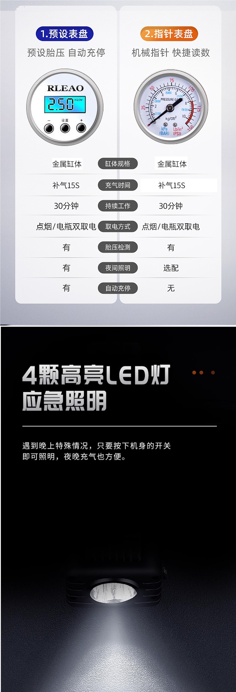 Leiao Car Air Pump Double-Cylinder High-Pressure Portable Car Tire Home Car Air Pump Cylinder Electric Car