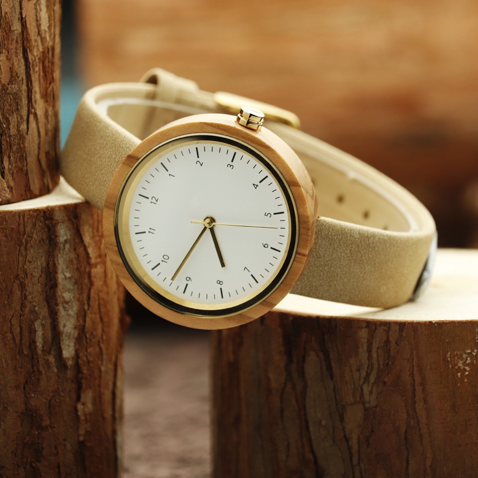 女士实木表头圆形跨境手表现货 丝印表盘简约木手表日本机芯