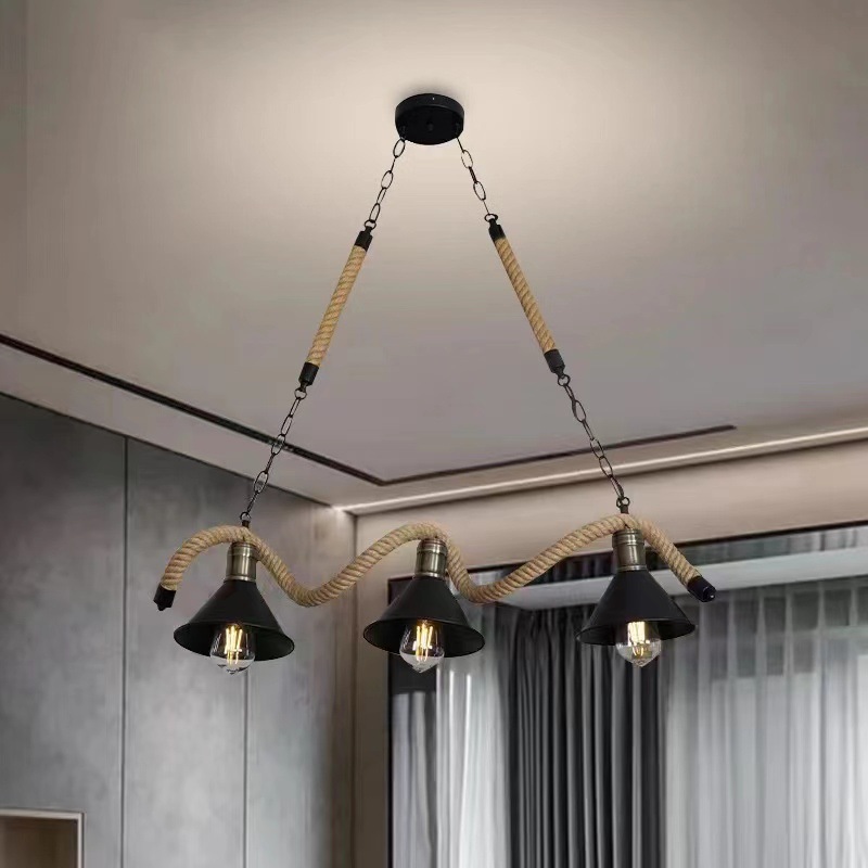 simple industria de hierro forjado chandelier de cuerda de cáñamo estilo americano restaurante de campo barbacoa hotpot decoración de bar iluminación retro