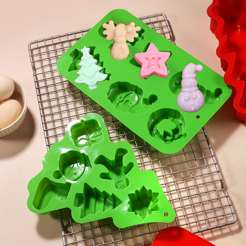 メーカー直販食品級シリコンケーキモールド6連クリスマスツリー雪だるまプレゼント祝日類DIY焙煎金型|undefined