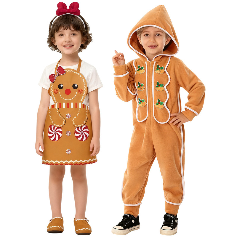 Christmas Gingerbread Man Cosplay Kidsren's Performance Costumes Home Flannel Pajamas Photography Clothes