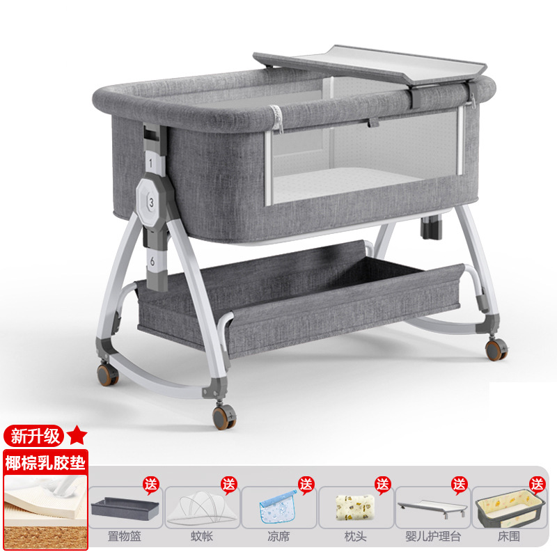 Cuna de bebé recién nacido cama costura Cama grande Baby Shaker BB cama de los niños cuna cama multifuncional móvil plegable image 37