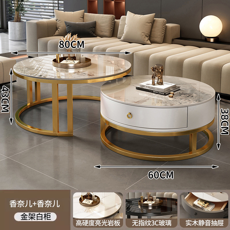 新款圆形边几岩板茶几客家用简约现代小户型轻奢家用小茶桌子|undefined