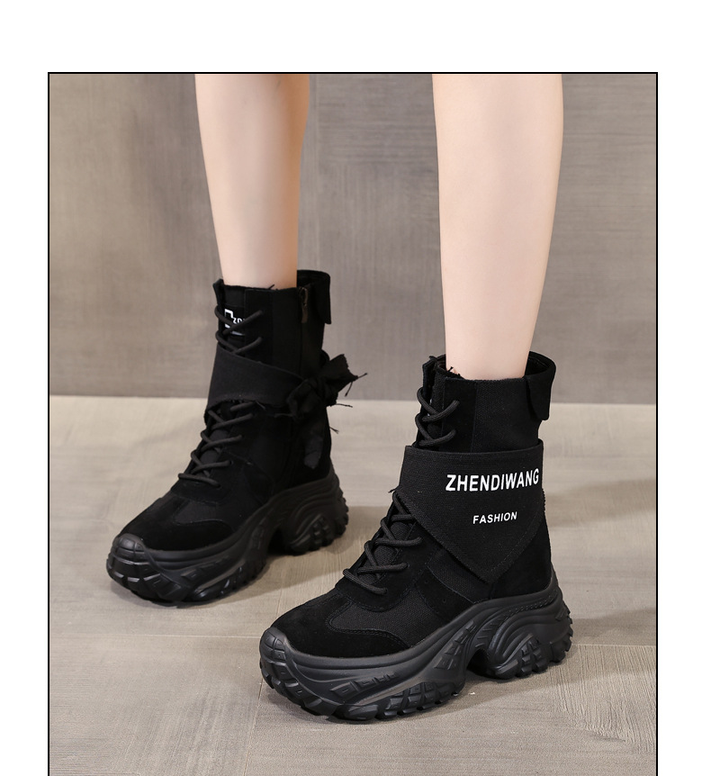 Giày boot nữ cổ ngắn đế xuồng da thật phong cách martin thon gọn — màu đen chi tiết 10