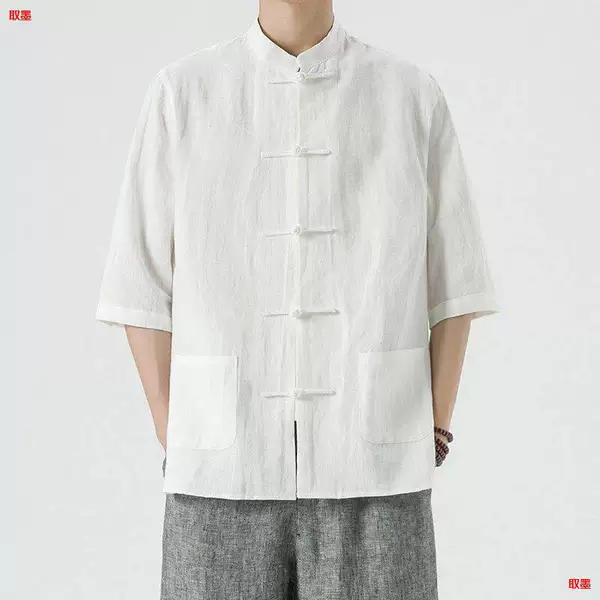 Men's Tang Suit Summer Chinese Style Men's Clothing Hanfu Linen Short-Sleeve Shirt New Chinese Style Large Size Cotton-Linen Shirt Trendy Summer