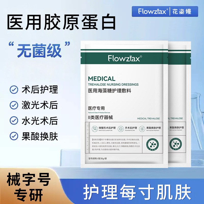 Medical-grade trehalose dressing for facial aesthetic procedures, post-operative wound care, cold compress, medical-grade dressing.