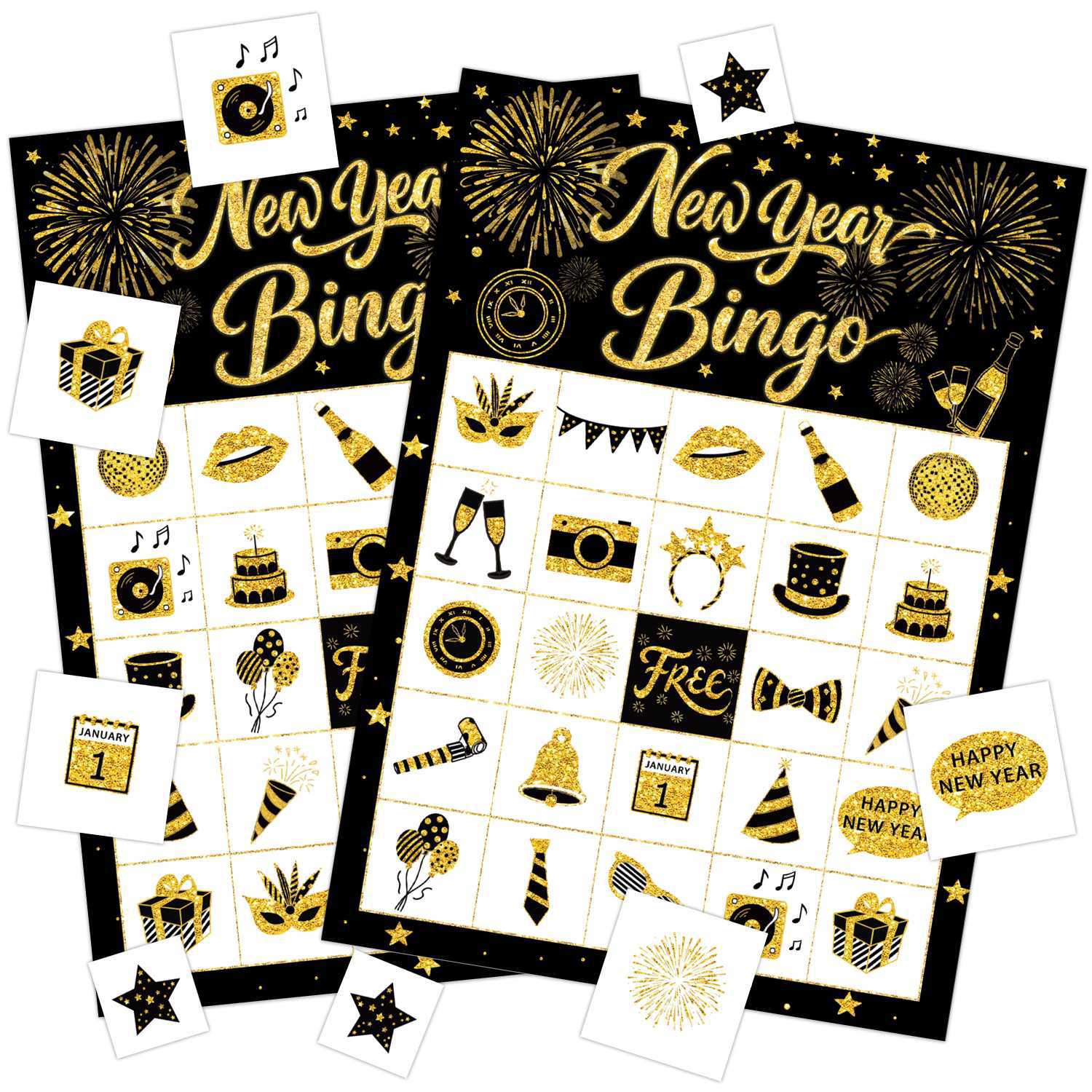 Happy New Year Bingo Cards, Bingo Game For 24 People, New Year Party,...