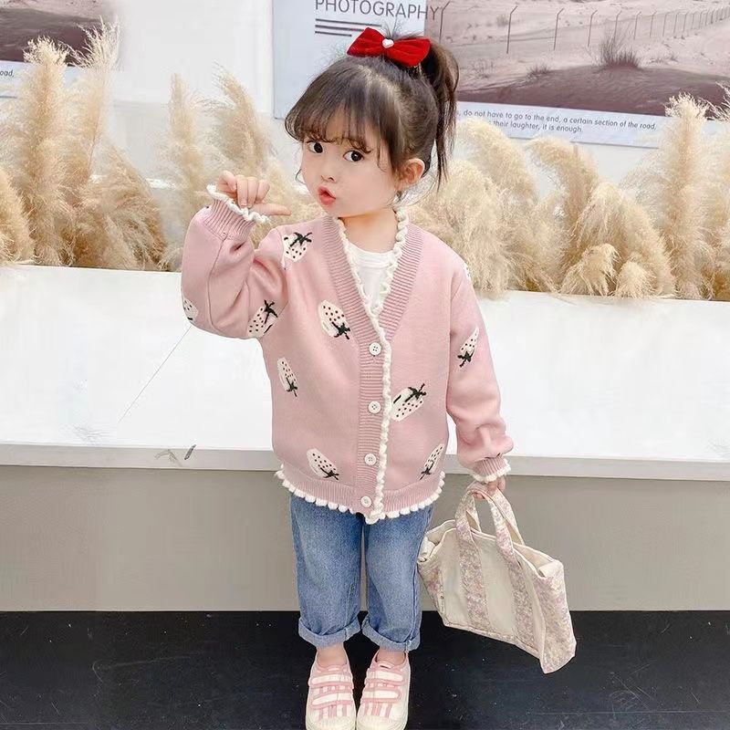 Girls' Knitted Cardigan Autum and Winter New Style Small and Medium-Sized Kidsren's Baby Style Sweater Cardigan Top Jacket Girls' Knitted Cardigan Autum and Winter New Style Small and Medium-Sized Kidsren's Baby Style Sweater Cardigan Top Jacket
