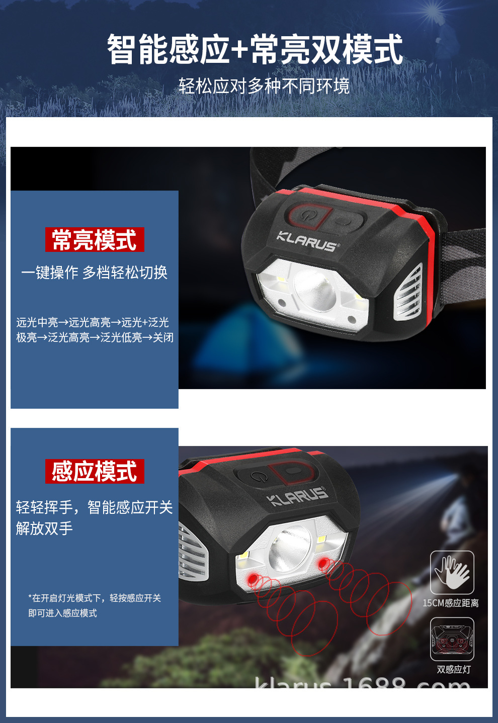 凯瑞兹HM1强光感应夜钓头灯超亮越野露营徒步登山充电多功能防水