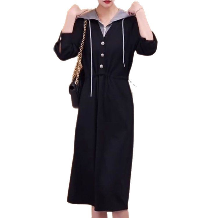 代件2025春の新型ファッション偽の2つの色を合わせて腰の洋風のワンピースの婦人服を収めます。|undefined
