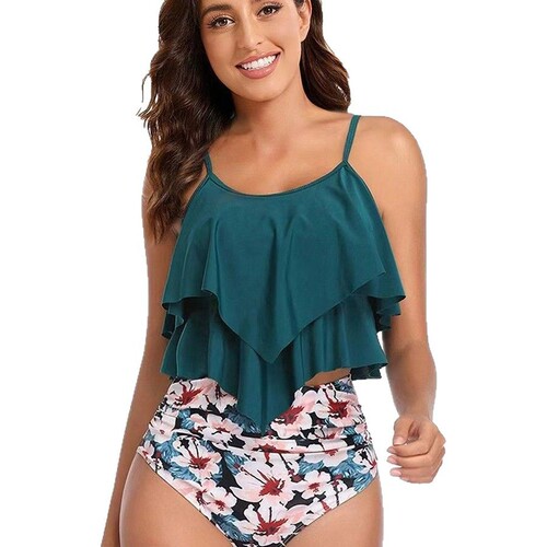 Bikini 2025 Split Bodysuit Ins Multicolor Floral European and American Neck Bikini Swimsuit for Women