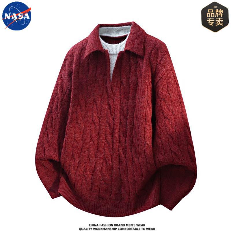 Nasa Brand High-End Fake Two-Piece Polo Lapel Knitwear Men's Autumn and Winter Warm Casual Knitwear Top