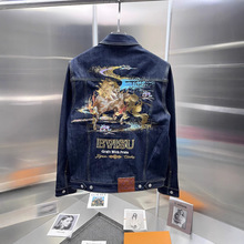 一件代发 2025春季新款潮牌福神刺绣时尚潮流运动短款牛仔外套