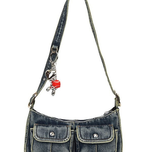 Zhongshishang Underarm Bag 2025 New Retro Distressed Denim Bag Small Hot Girl Baguette Bag Commuter Shoulder Bag - Thumbnail 5