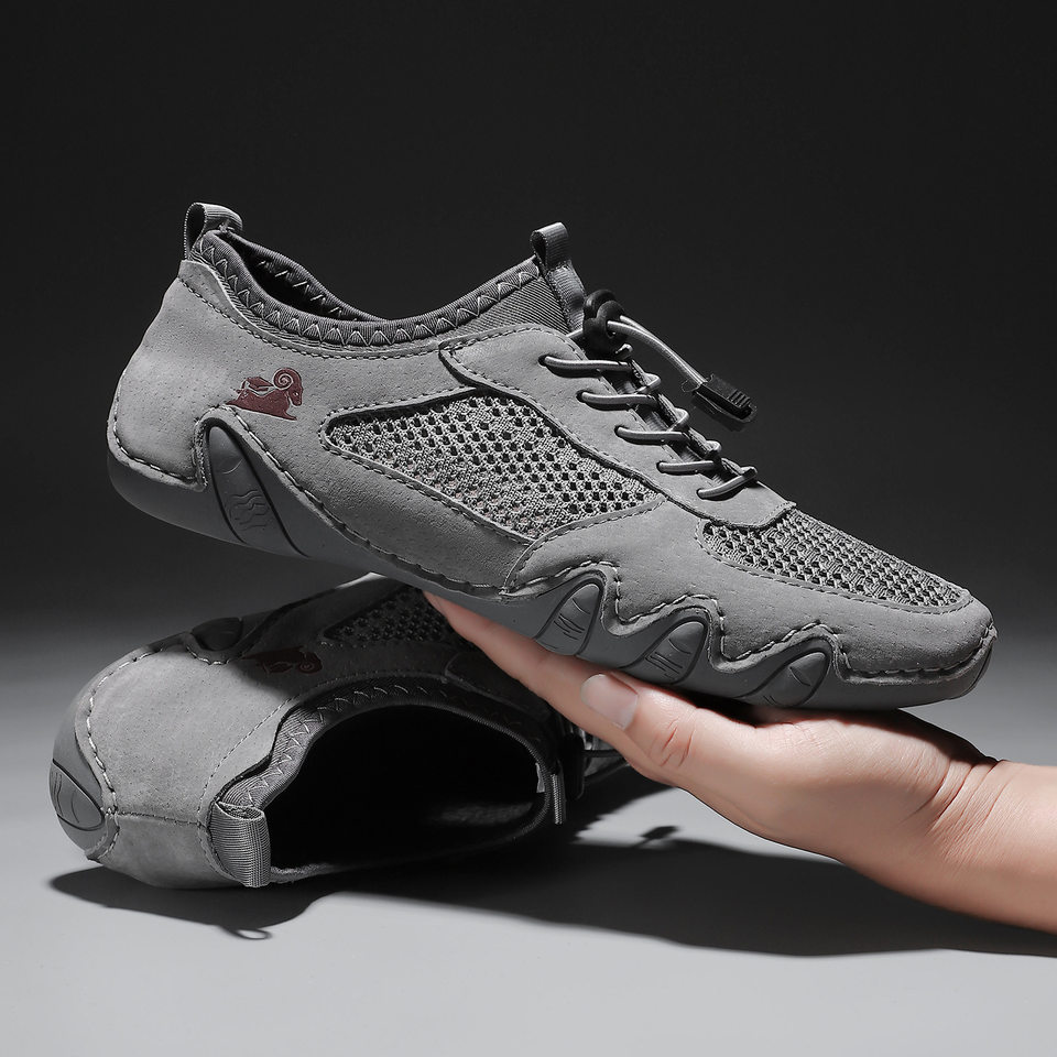 Giày lười nam da thật phối lưới thoáng khí, đế cao su, form cỡ lớn — G8066 màu kaki, G8066 màu xám, G8066 màu đen, Z8066 màu kaki