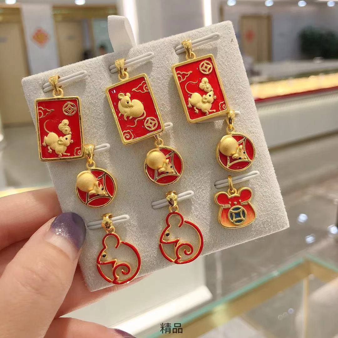 足金999黄金鼠动物吊坠男女可戴生日送家人朋友厂家直销一件代发