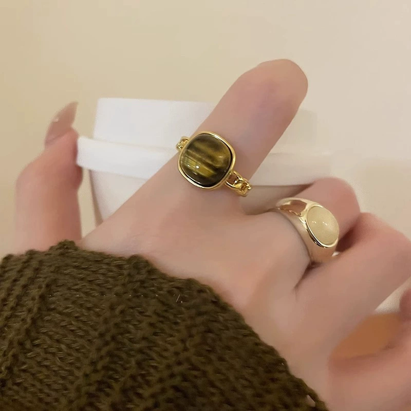 Retro amber organic one size universal small design ring, high-quality style