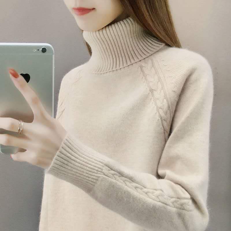 Estilo perezoso cuello alto suéter de las mujeres suelta desgaste exterior 2023 nuevo otoño y el invierno que basa la camisa engrosada top image 13