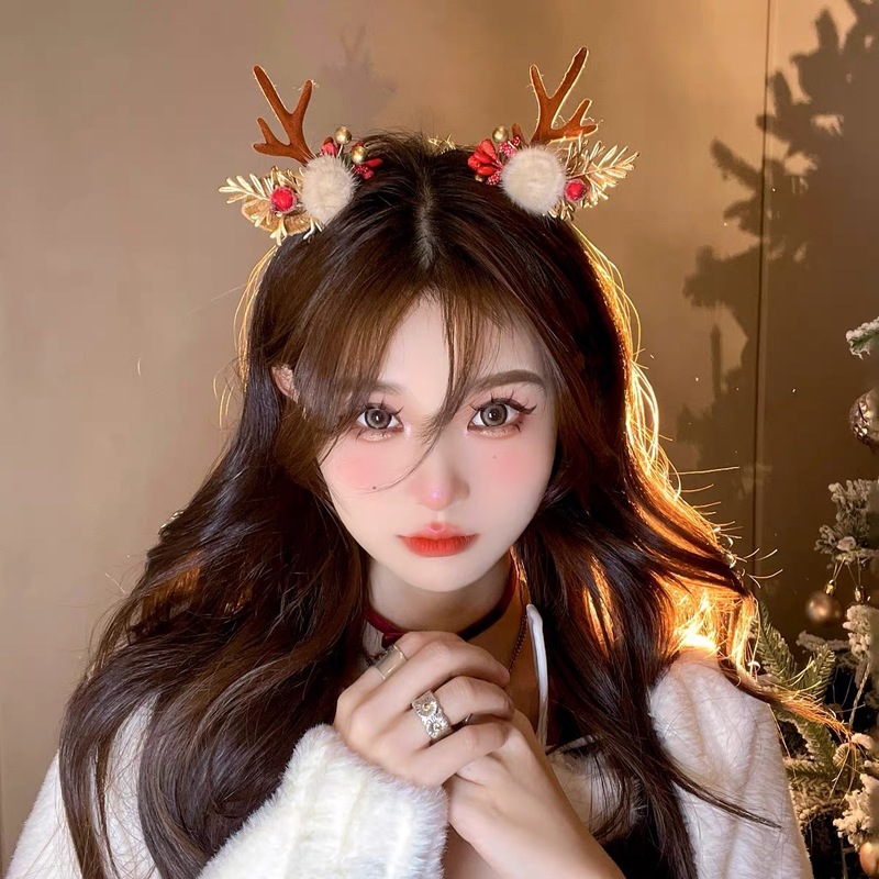 クリスマスの頭飾り森系ヘラジカのヘアピンが可愛い子供の鹿の角の耳のヘアピンのカチューシャのアクセサリーの小さいクリップの髪飾りです。|undefined