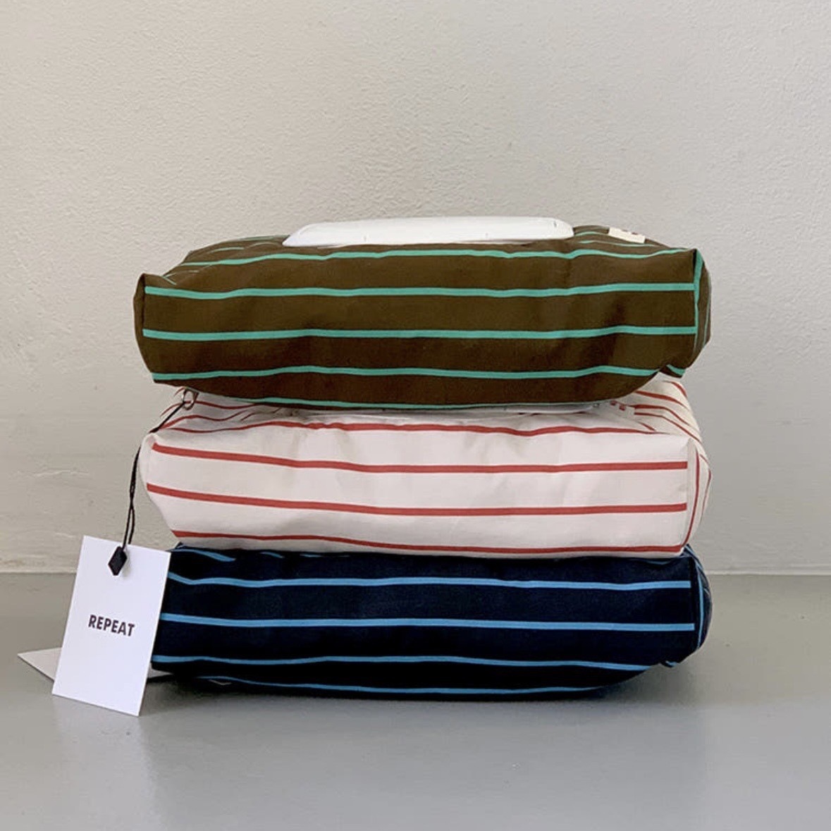 Cross-Border New Style Ins-Style Fabric Simple Tissue Box Korean-Style Printed Striped Tissue Storage Box for Living Room and Kitchen