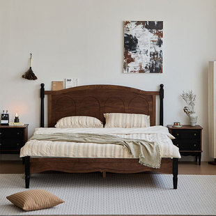 North American Black Walnut Solid Wood Bed Nordic Simple Bedroom Master Bedroom Double Bed Cherry Wood Log Vintage Wedding Bed