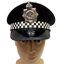 黑色PC警察帽子黑白小方格子帶子警長帽子外貿出口各類PC警察帽子