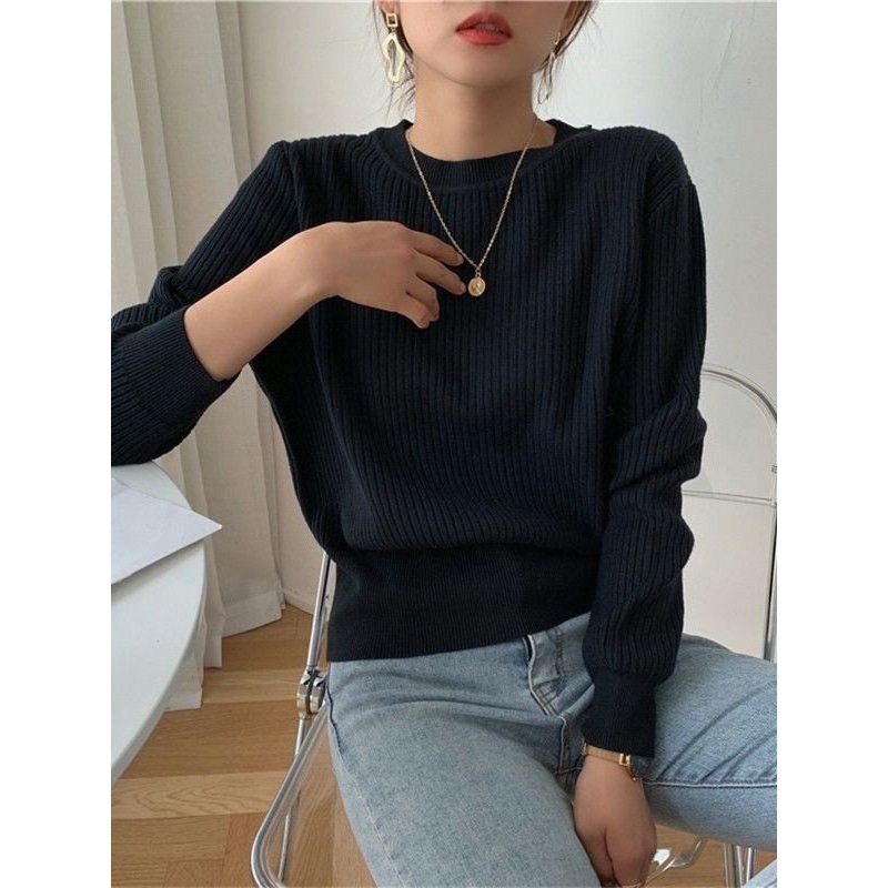 复古加厚款高腰套头毛衣女秋冬保暖打底针织衫外穿宽松慵懒风上衣