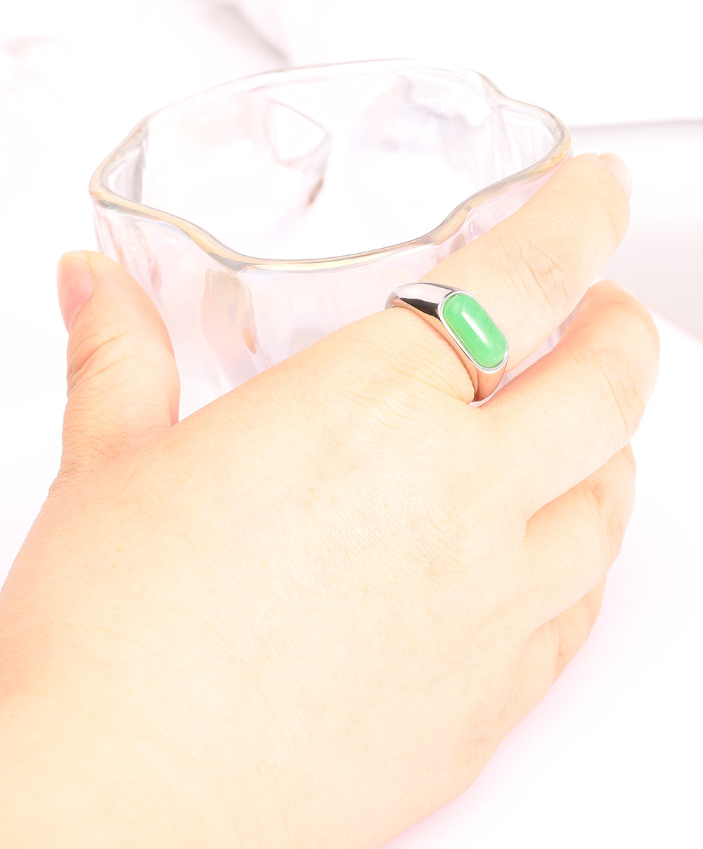 Daily, Street Occasion Titanium Steel Material Retro Oval Titanium Steel Natural Stone Rings In Bulk