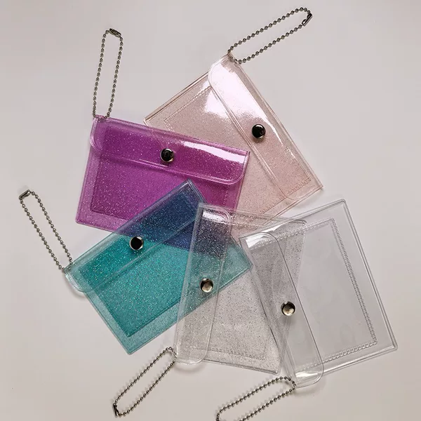 Ins Transparent Card Holder Student Convenient Bus Id Card Bank Card Protective Cover Pvc Glitter Coin Purse