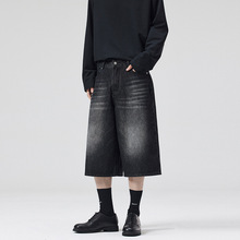 2025春夏新款美式四色宽松直筒七分牛仔裤男潮牌阔腿百搭短裤子