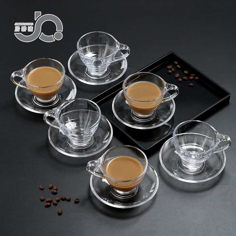 Taza de café de vidrio de alta franja vertical creativa con mango de aislamiento térmico, taza de café transparente simple y exquisita