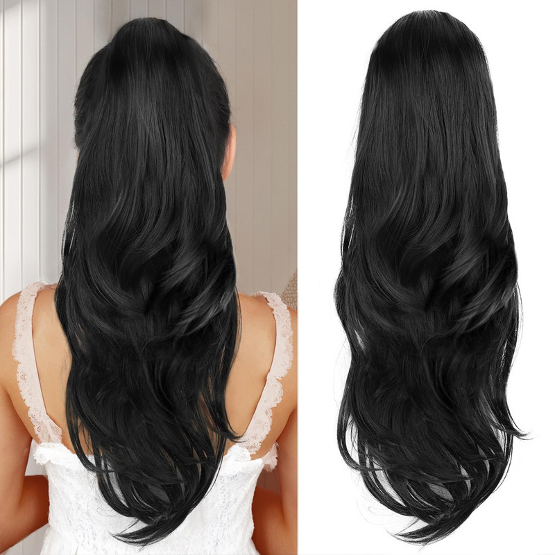 European and American Cross-Border Elastic Mesh Wig Braids Ponytail Big Wave Layered Wig Long Curly Hair Two-Layer Drawstring Ponytail