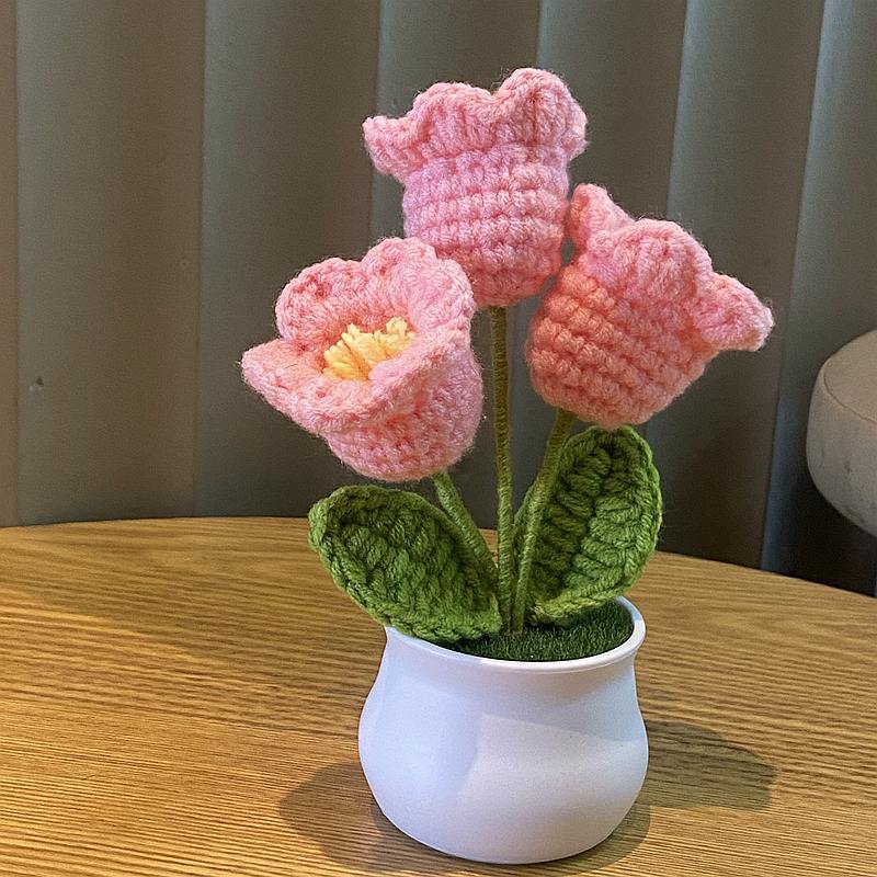 Nuevo creativo Lily tejido a mano maceta artificial acabado lana ganchillo decoración de escritorio regalo image 8