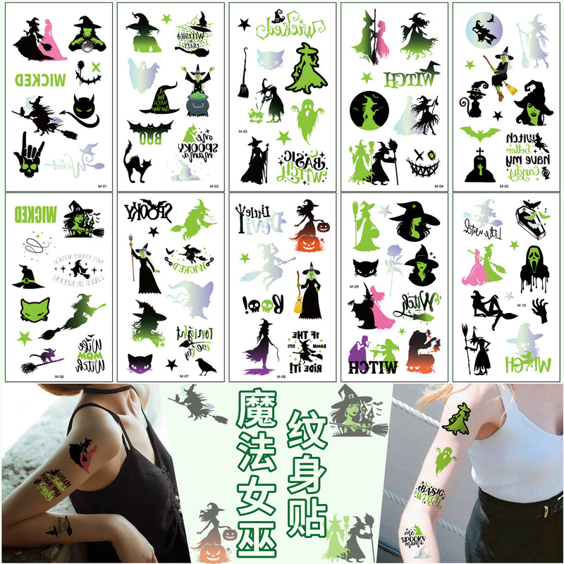 Cross-border Halloween tattoo stickers movie with magic bad witch face arm temporary tattoo stickers Cross-border Halloween tattoo stickers movie with magic bad witch face arm temporary tattoo stickers