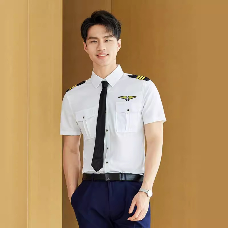 2024 Spring and Summer Captain Uniform White Short-sleeved Professional Men's Shirt Pilot Aviation Uniform Pilot Flight attendant Clothing