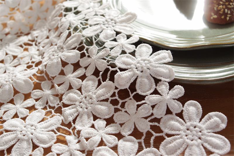 Rustic Romantic White Hollow Floral Lace Table Runner Decor_voghion.com