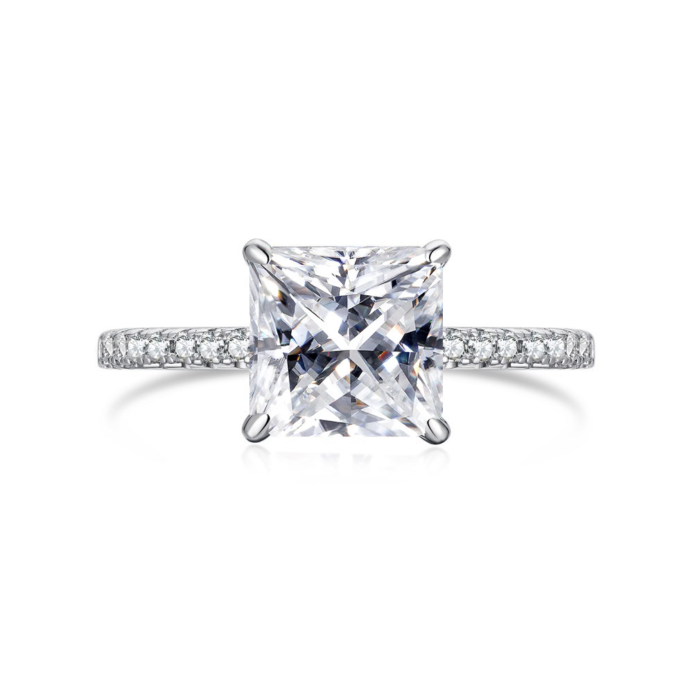 3 quilates 8mm princesa anillo de piedra de mosaico rosa con certificado GRA anillo de plata de diamante