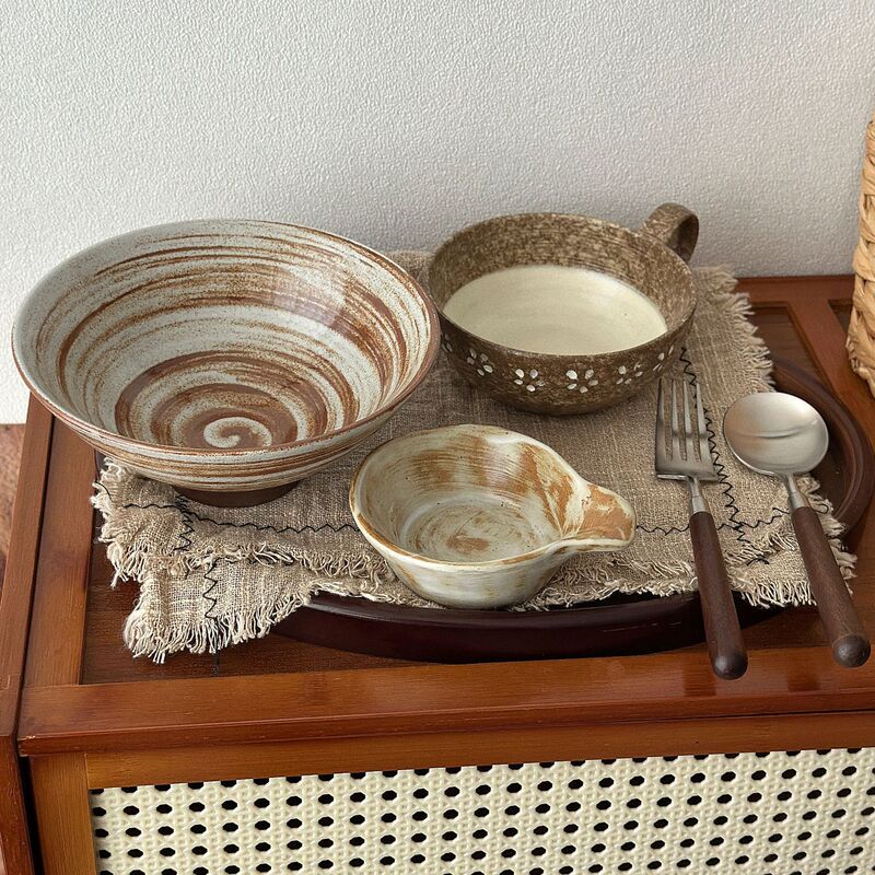 Japanese-Style Rustic Pottery Ramen Bowl for Home Use, Wabi-Sabi Style Conical Bowl, Instant Noodle Bowl, Vintage Ceramic Soup Bowl, Large Tableware