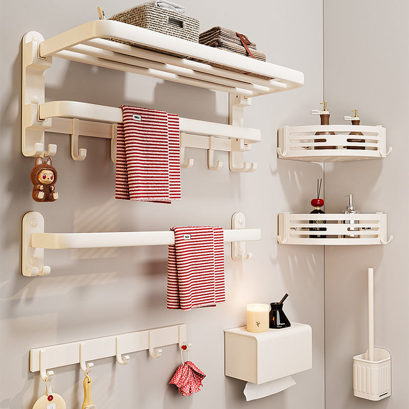 Milk White Towel Rack Without Punching Bathroom Bathroom Storage Rack Wall-Mounted Toilet Toilet Towel Rack Hanging Rod Milk White Towel Rack Without Punching Bathroom Bathroom Storage Rack Wall-Mounted Toilet Toilet Towel Rack Hanging Rod