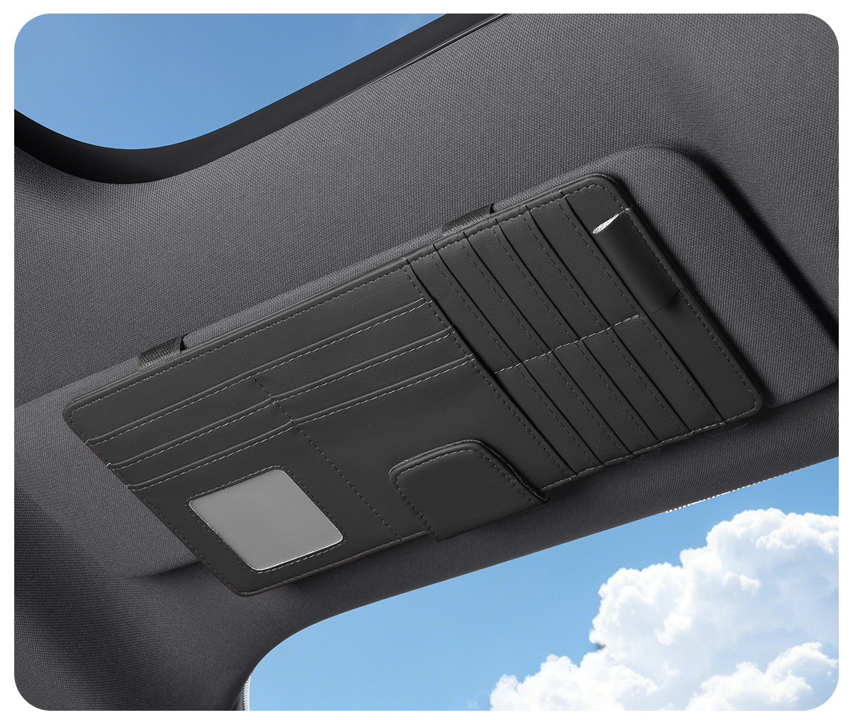 Car Sun Visor Storage Bag, Multifunctional Leather Card Holder, Glasses Holder, Bill Holder, Car Storage Box, Card Holder