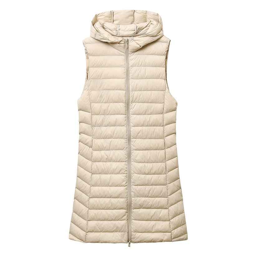 Cross-border Autumn and Winter Hat Lightweight Down Vest Women's Mid-length Slim-fit Large Size Sports Down Jacket Liner Vest