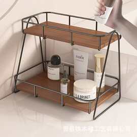 铁木结合桌面置物架双层可拆卸收纳架家用多功能杂物存储展示架