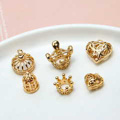 DIY Accessory Colorfast Copper 3D Crow Bird Cage Heart Shape Pendant Earrings Necklace Bracelet Accessory Material