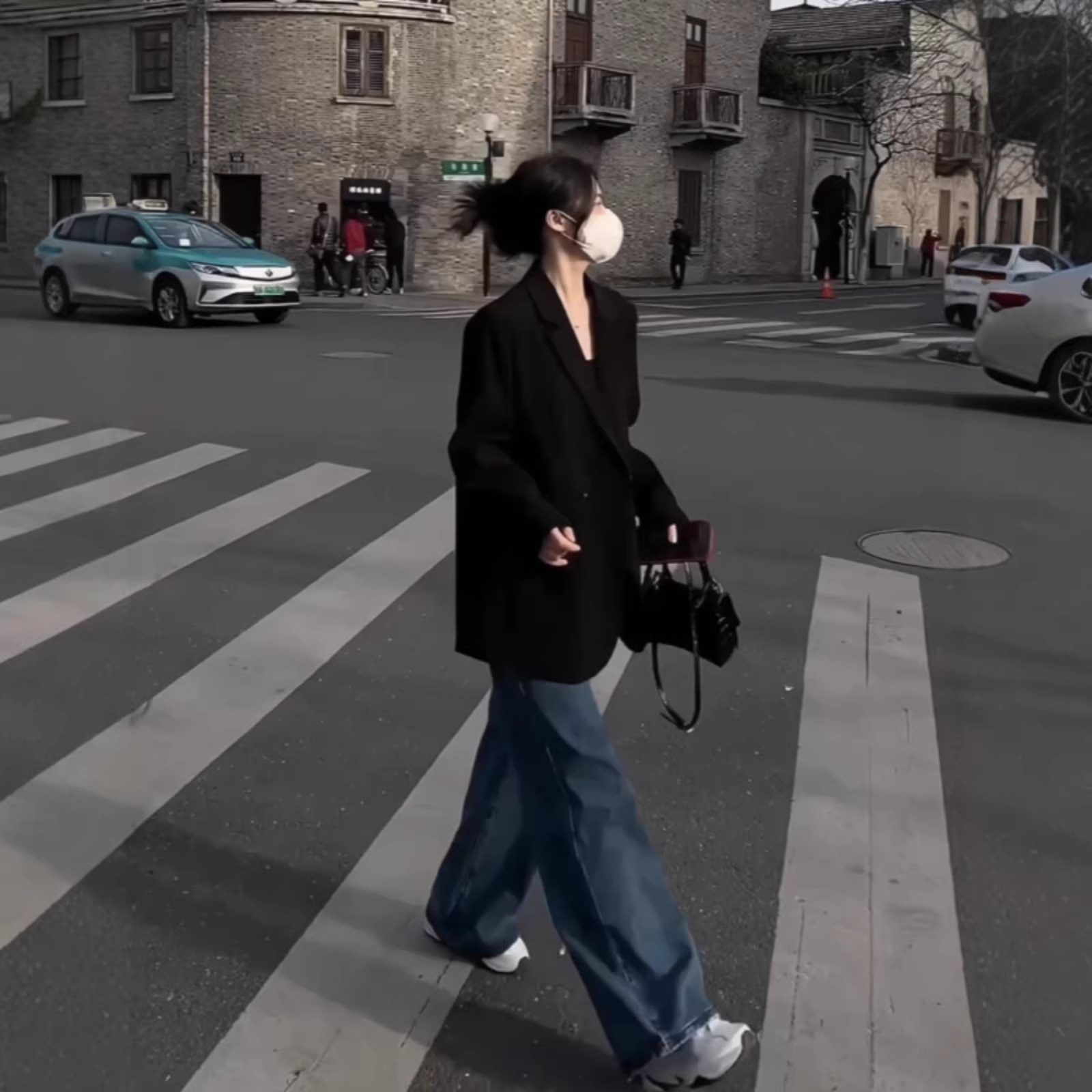 Black Right Shoulder Suit Jacket for Women 2025 Spring & Fall New Korean Style Street Style Loose Casual Chic Suit