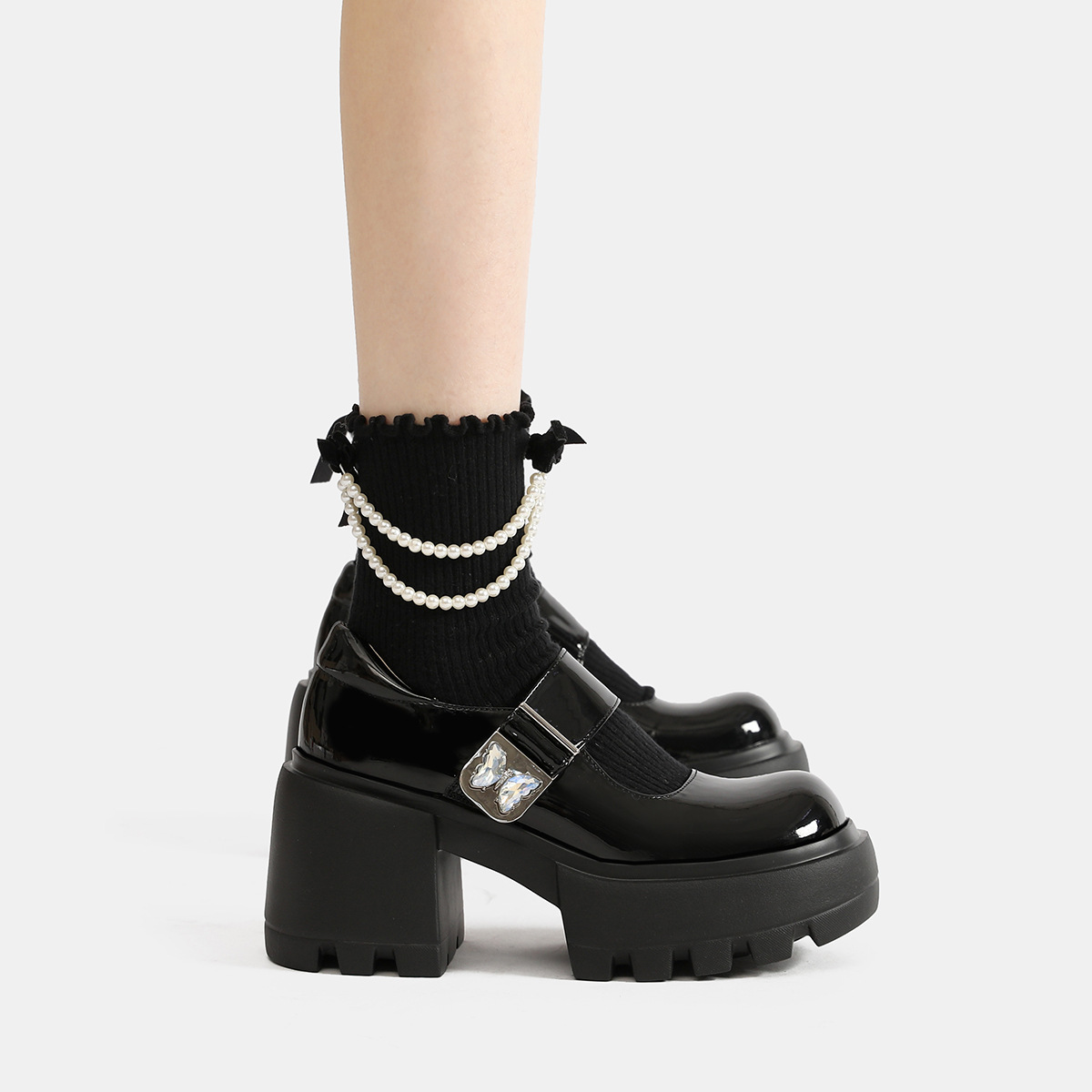 Mary Jane shoes heels low-cut with butterfly
