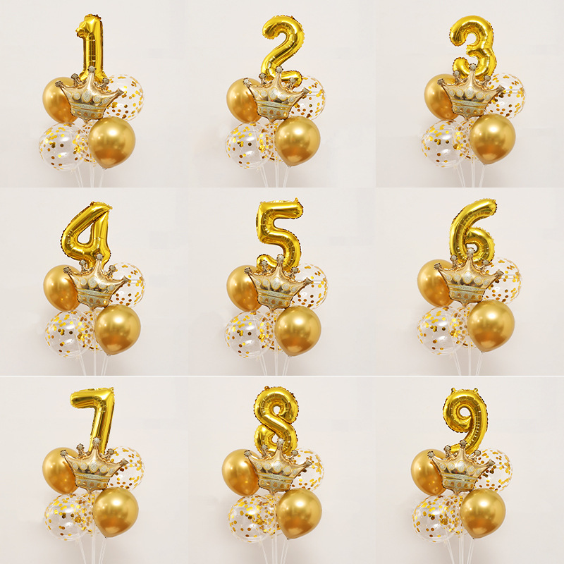 鋁膜金色數字氣球桌飄立柱生日派對裝飾兒童男女寶寶周歲場景布置
