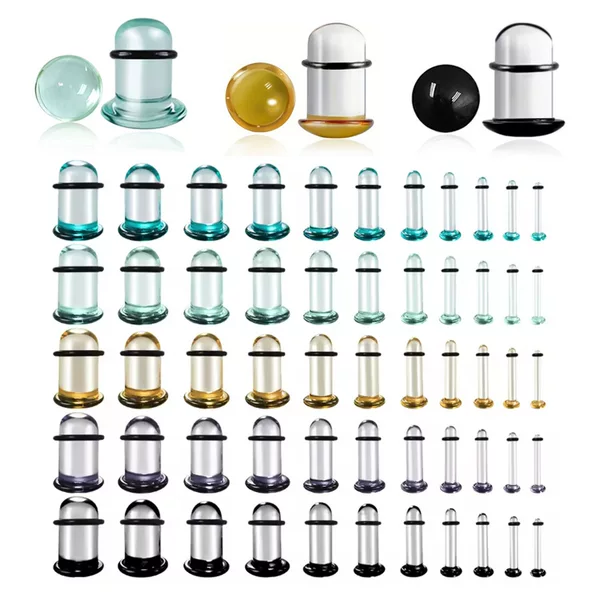1.6-7mm Transparent Lead-Free Glass Amazon Classic Set of Earrings, Nose Studs, Ear Cartilage Mushroom Studs, Ear Expanders
